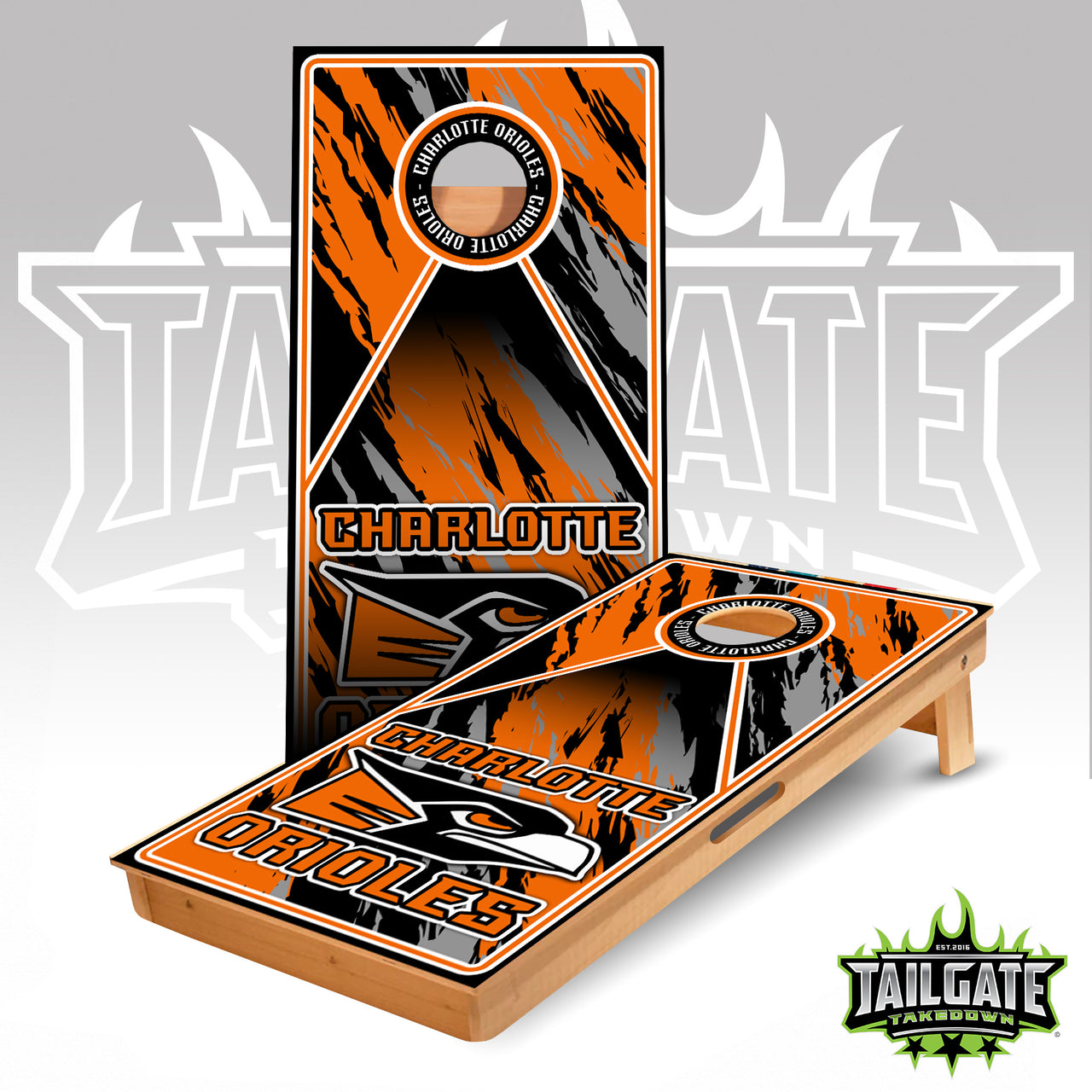 Charlotte Orioles Ripping Cornhole Boards