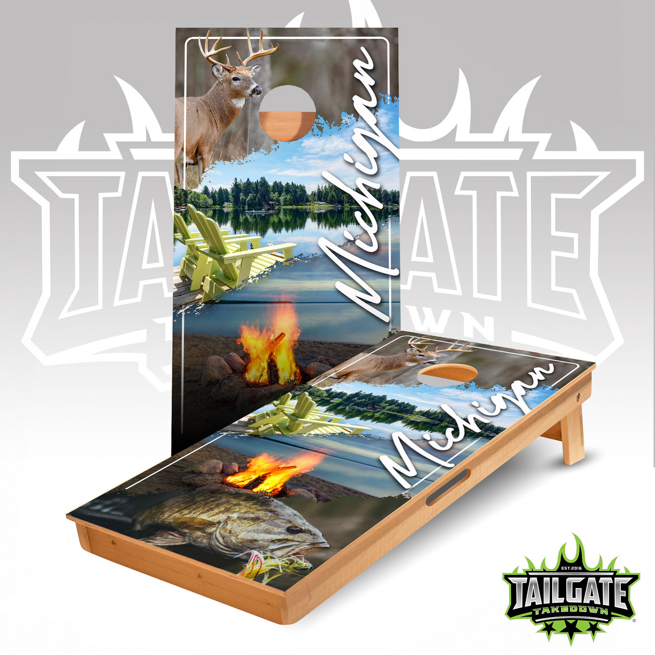 Michigan Deer Fish Lake Cornhole Boards