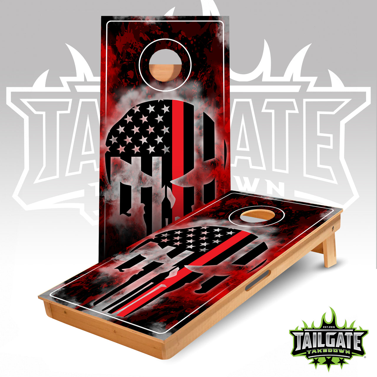 Red Punisher Cornhole Boards