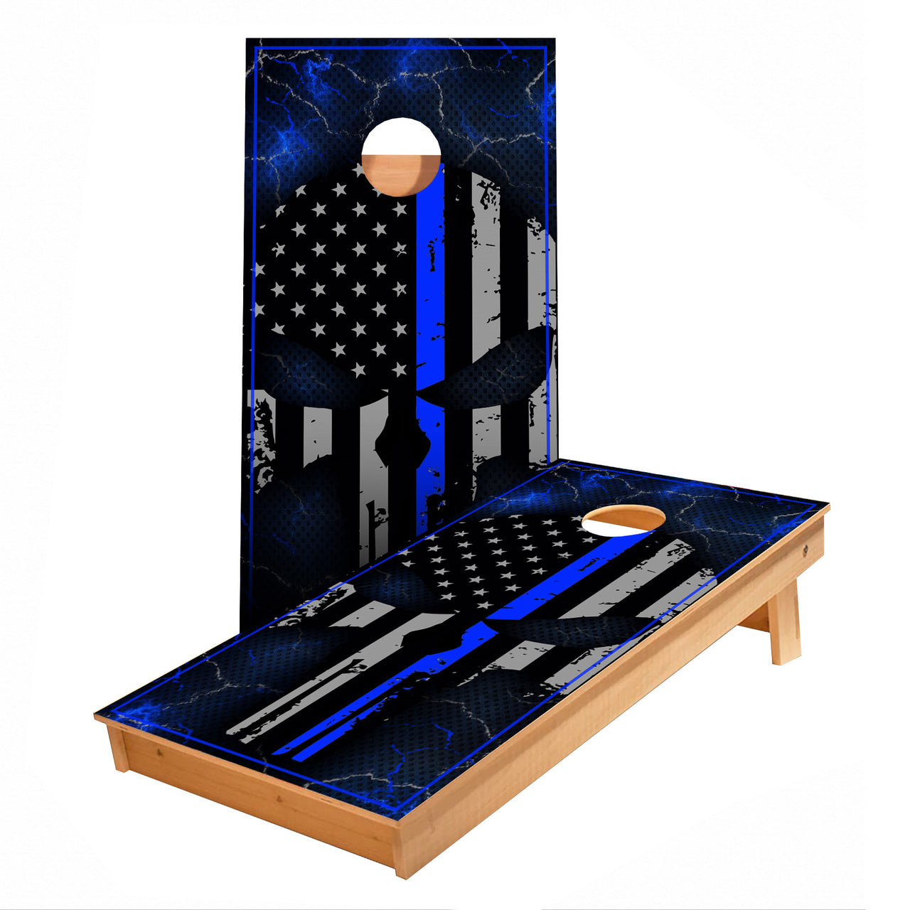 Punisher Blue Stripe Police Cornhole Boards